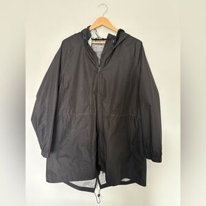 Joe Fresh Black Hooded Raincoat 1X | Lightweight Cinched Waist Jacket